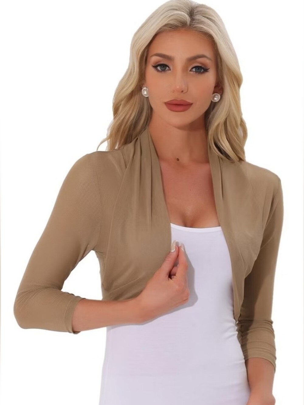 Inspire Mesh Bolero Shrug in Dark Khaki - Picture 6 of 7